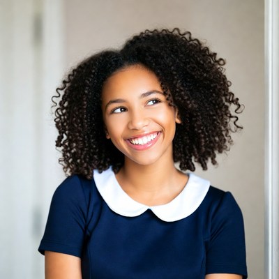 Smiling African-American girl in navy dress