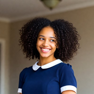Smiling African-American woman in navy dress