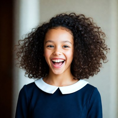 Smiling girl with curly hair