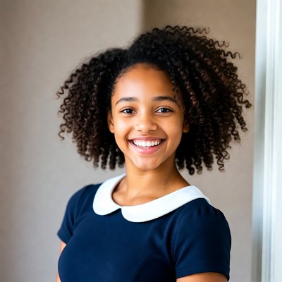 Smiling African-American girl with curly hair