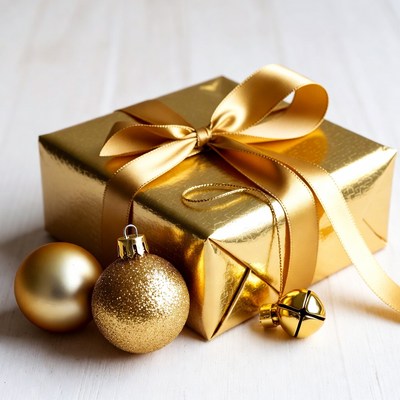 Gold Gift Box with Ornaments