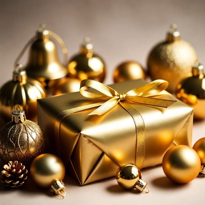 Gold Gift Box with Ornaments