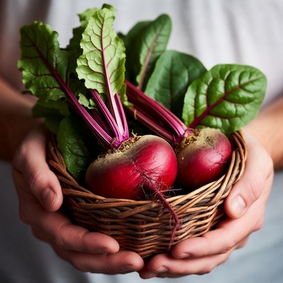 Man holding beets in basket