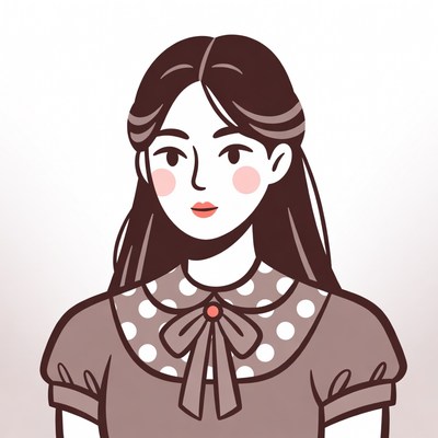 Asian woman in polka dot dress illustration