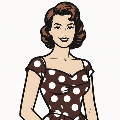 Smiling woman in polka dot dress
