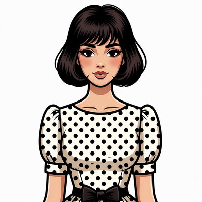 Cartoon woman in polka dot dress