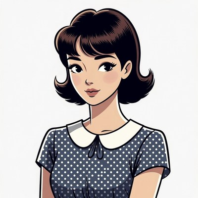 Cartoon woman in polka dot dress