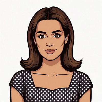 Cartoon woman in polka dot dress
