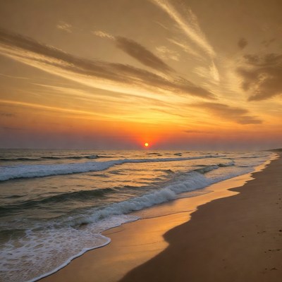 Sunset over ocean beach