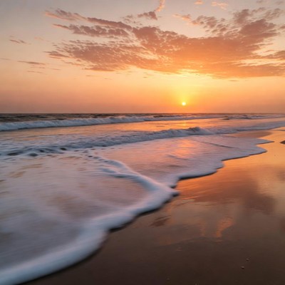 Sunset over ocean waves