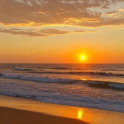 Sunset over ocean waves