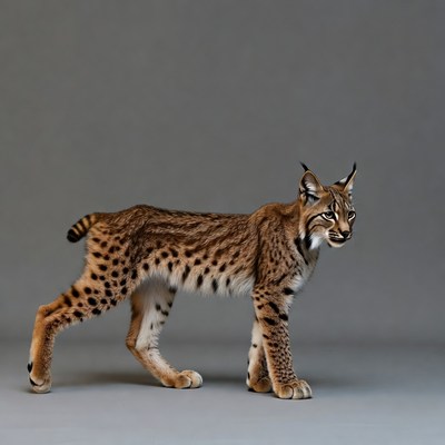Lynx walking on gray background