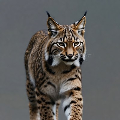 Lynx walking on gray background