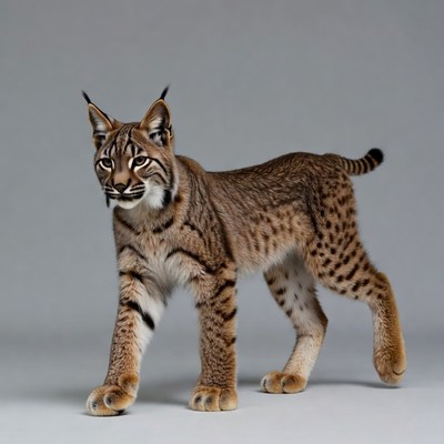 Bobcat walking on gray background