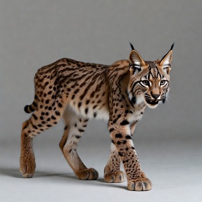 Eurasian Lynx Walking on Gray Background