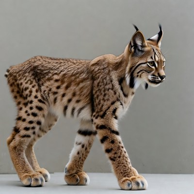 Lynx walking on gray background