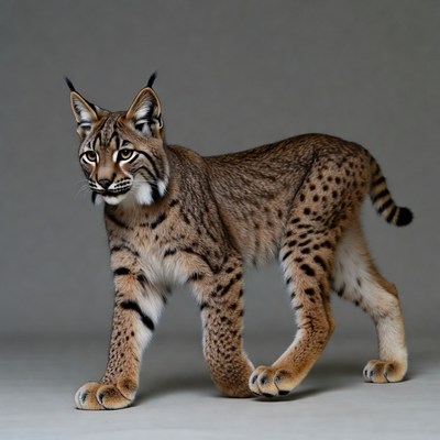 Lynx walking on gray background