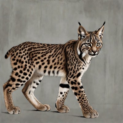 Lynx walking on gray background