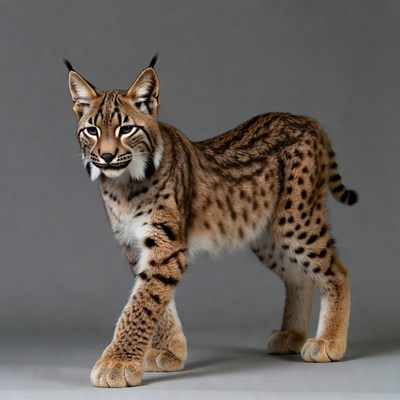 Lynx walking on gray background