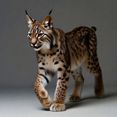 Lynx walking on gray background