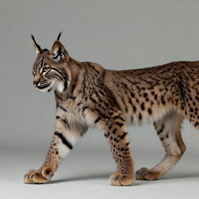 Bobcat walking on white background