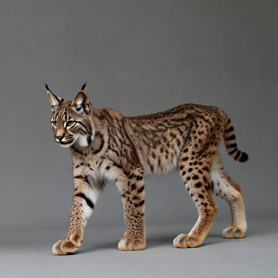 Lynx walking on gray background