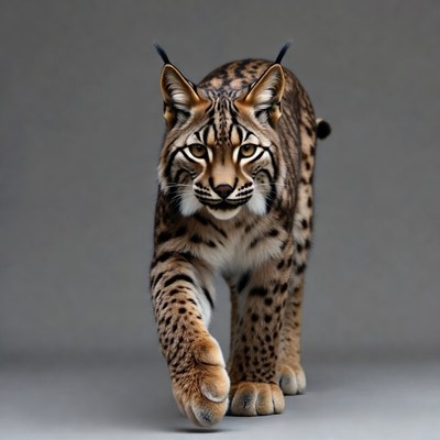 Lynx walking on gray background