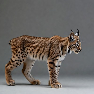 Lynx walking on gray background