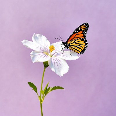 Monarch Butterfly on White Flower