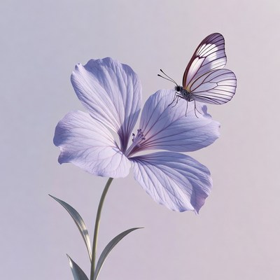 Purple Flower with White Butterfly