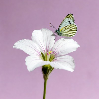 White Butterfly on Pink Flower
