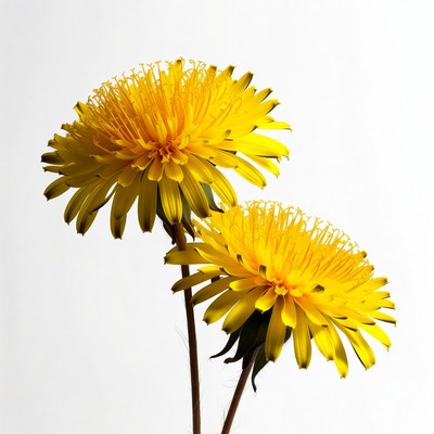 Two yellow dandelions on white background
