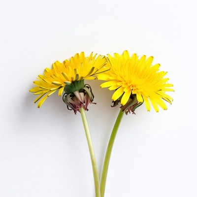 Two dandelions on white background