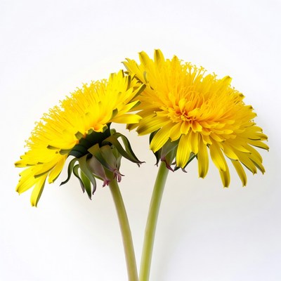 Two yellow dandelions on white background
