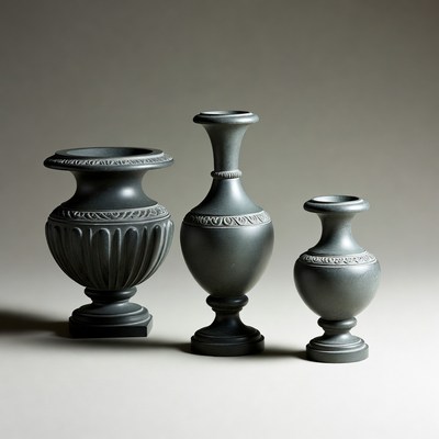 Three Gray Ceramic Vases