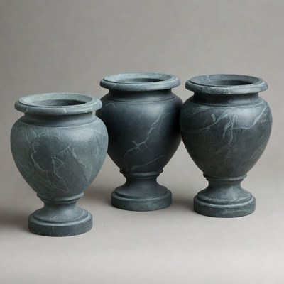 Three Gray Marble Urns