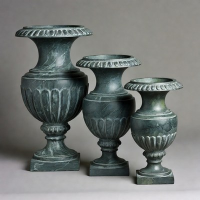 Three Green Marble Urns