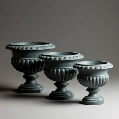 Three Gray Stone Urns