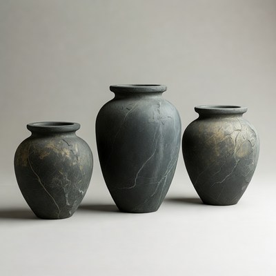 Three Black Marble Texture Vases