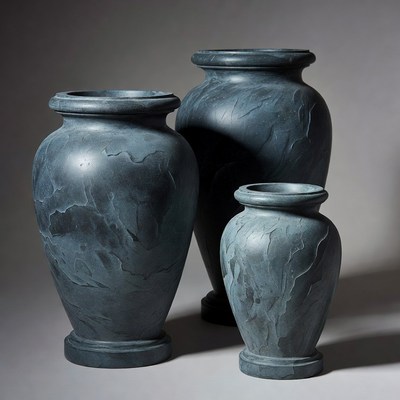 Three Gray Stone Texture Vases