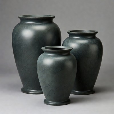 Three Gray Ceramic Vases