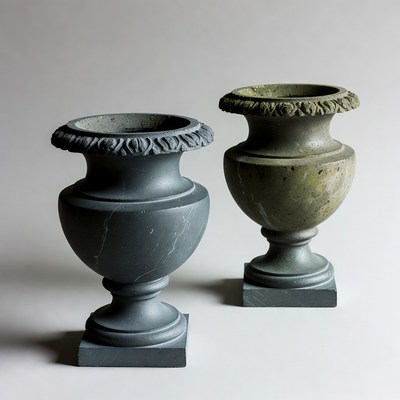 Gray and Green Stone Urns