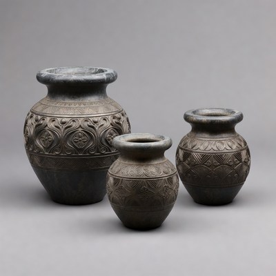 Three Carved Black Stone Vases