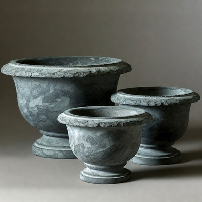 Three Gray Stone Planters
