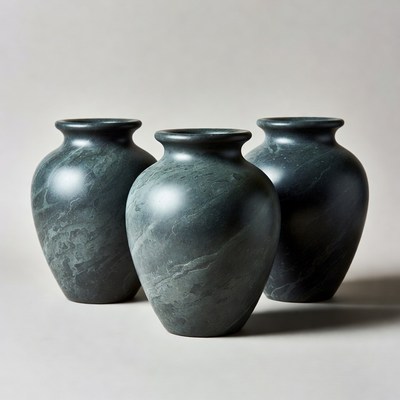 Three Black Marble Vases