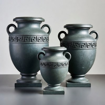 Three Greek Key Vases