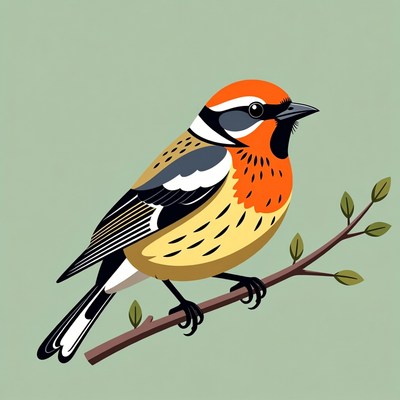 Red-headed Finch on Branch Illustration