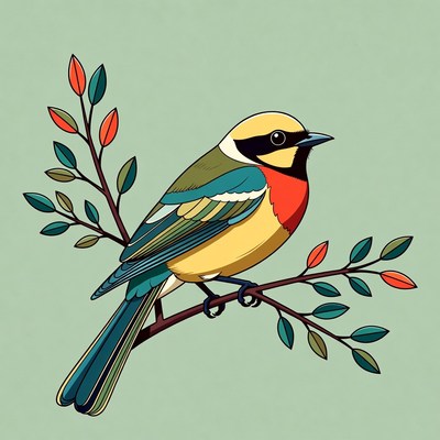 Colorful bird perched on branch