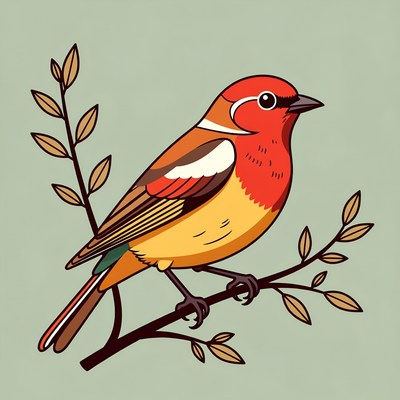 Colorful Bullfinch Bird on Branch