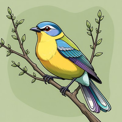 Colorful Blue-Winged Leafbird on Branch